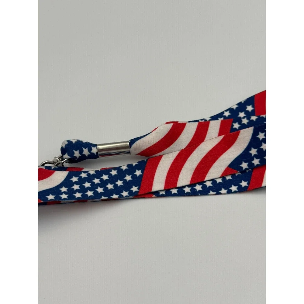 USA American Flag Lanyard Patriotic Stars Stripes ID Badge Key Holder
